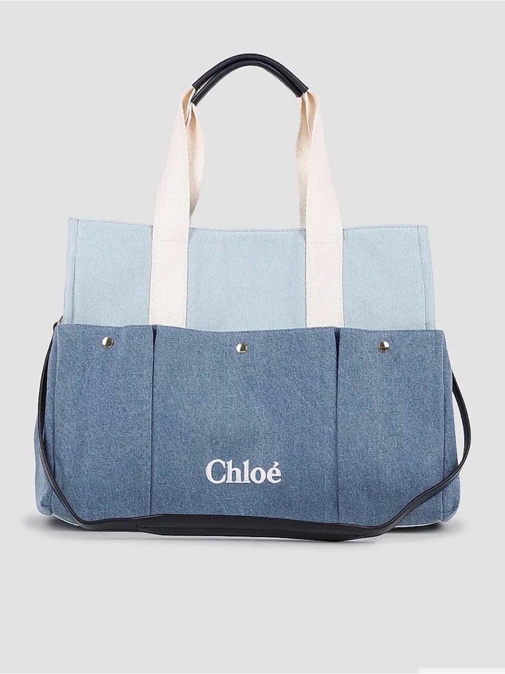 Chloé Two-Tone Blue Denim Tote with Cream Straps
